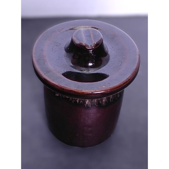 1960s Vintage Hull McCoy Pottery Brown Drip Glaze Covered Sugar or Salt Bowl - Picture 6 of 6